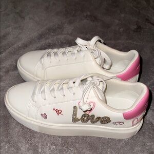ALDO Chic White and Pink Sneakers with Love Detail